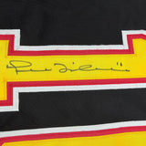 Framed Autographed/Signed Trevor Linden 35x39 Vancouver Black Hockey Jersey Beckett BAS COA