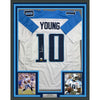 Framed Autographed/Signed Vince Young 35x39 Tennessee White Football Jersey JSA COA