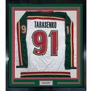 Framed Autographed/Signed Vladimir Tarasenko 35x39 Minnesota White 25th Anniversary Hockey Jersey Beckett BAS COA