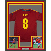 Framed Autographed/Signed Xavi Hernandez 35x39 Spain Red Soccer Futbol Jersey Beckett BAS COA