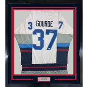 Framed Autographed/Signed Yanni Gourde 35x39 Seattle White Hockey Jersey JSA COA