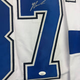 Framed Autographed/Signed Yanni Gourde 35x39 Tampa Bay White Hockey Jersey JSA COA