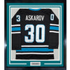 Framed Autographed/Signed Yaroslav Askarov 35x39 San Jose Black Hockey Jersey Beckett BAS COA