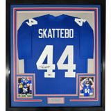 Framed Autographed/Signed Cam Skattebo 35x39 New York Blue Football Jersey Beckett BAS COA