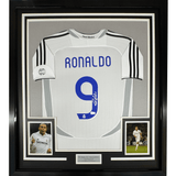 Framed Autographed/Signed Ronaldo Nazario 35x39 Real Madrid White Soccer Jersey Beckett BAS COA