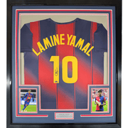 Facsimile Autographed Framed Lamine Yamal #10 35x39 FC Barcelona Blue/Red Reprint Laser Auto Soccer Jersey