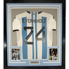 Framed Autographed/Signed Enzo Fernandez 35x39 Argentina Blue/White Soccer World Cup Jersey Beckett BAS COA