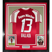 Framed Autographed/Signed Michael Ballack FC Bayern Munich 35x39 Red Soccer Futbol Jersey Beckett BAS COA