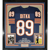 Framed Autographed/Signed Mike Ditka 35x39 Chicago Blue Stat Football Jersey JSA COA