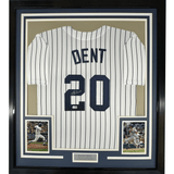 Framed Autographed/Signed Bucky Dent 35x39 New York Pinstripe Baseball Jersey Beckett BAS COA