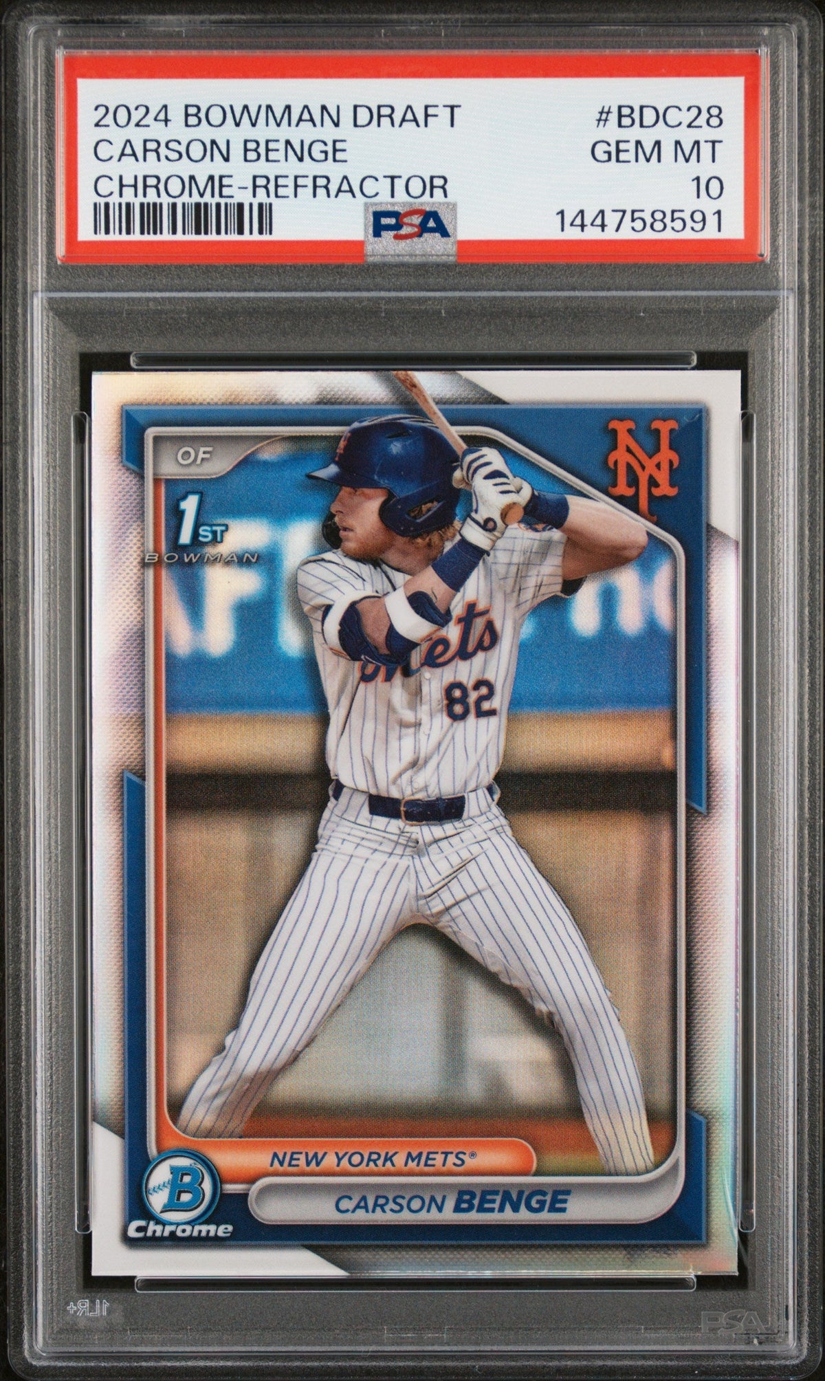 2024 Bowman Draft Chrome Refractor Carson Benge #BDC28 PSA 10