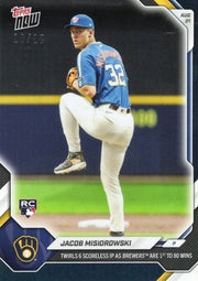 2026 Topps Now Jacob Misiorowski #578 Black Foil /10 Twirls 6 Scoreless IP as Brewers are 1st to 80 Wins Milwaukee Brewers Rookie RC Baseball Card