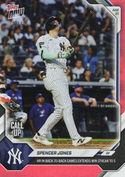 2026 Topps Now Spencer Jones #580 Red Foil /5 HR in Back to Back Games Extends Win Streak to 5 New York Yankees Rookie RC Baseball Card