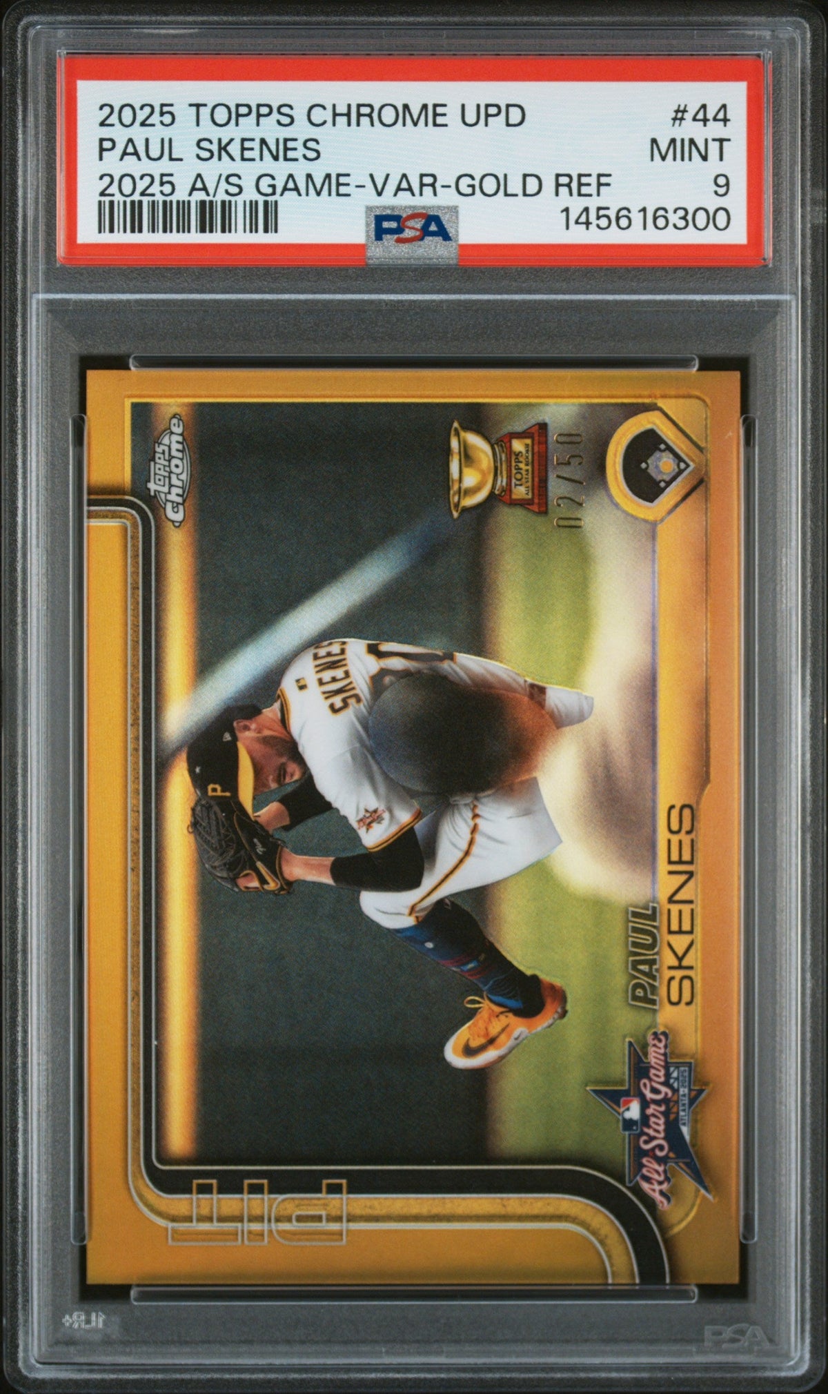 2025 Topps Chrome Update '25 All-Star Game Photo Variations Gold Refractors Paul Skenes #ASGC44 /50 PSA 9