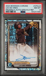 2024 Bowman Chrome Prospect Autograph Speckle Refractor Leo De Vries #CPA-LD /299 PSA 8