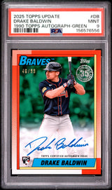 2025 Topps Update 1990 Topps Baseball Autographs Green Drake Baldwin #DB /99 PSA 9