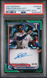 2024 Bowman Chrome Prospect Autographs Green Lava Refractors Sebastian Walcott #CPASW /99 PSA 9