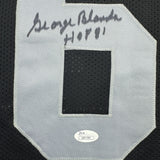 Autographed/Signed George Blanda w/ HOF 81 Oakland Black Football Jersey JSA COA