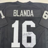Autographed/Signed George Blanda w/ HOF 81 Oakland Black Football Jersey JSA COA