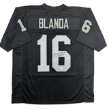 Autographed/Signed George Blanda w/ HOF 81 Oakland Black Football Jersey JSA COA