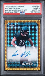 Graded 2024 Topps Chrome Cooper DeJean #RACDE Gold Geometric 50/50 Auto Rookie RC Football Card PSA 9 Auto 10 Gem Mint