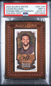 Graded 2024 Topps Allen & Ginter Football Caleb Williams #MA-CWI Framed Mini Autograph Rookie RC Football Card PSA 10 Auto Gem Mint