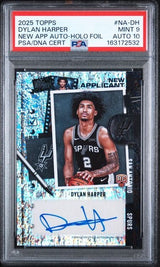 Graded 2025 Topps Dylan Harper #NA-DH New Applicant Holo Foil Auto Rookie RC Basketball PSA 9 Card PSA 10 Auto Gem Mint