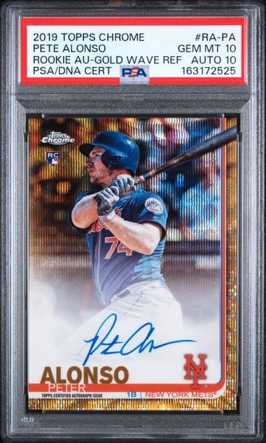 Graded 2019 Topps Chrome Pete Alonso #RA-PA Rookie Auto Gold Wave Refractor /50 Rookie RC Baseball Card PSA 10/10 Gem Mint