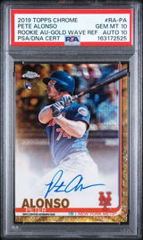 Graded 2019 Topps Chrome Pete Alonso #RA-PA Rookie Auto Gold Wave Refractor /50 Rookie RC Baseball Card PSA 10/10 Gem Mint