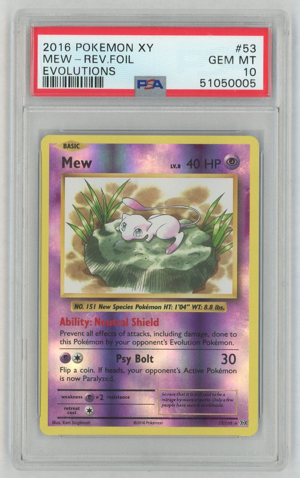 2016 Pokemon XY Evolutions Reverse Holo Mew #53 PSA 10