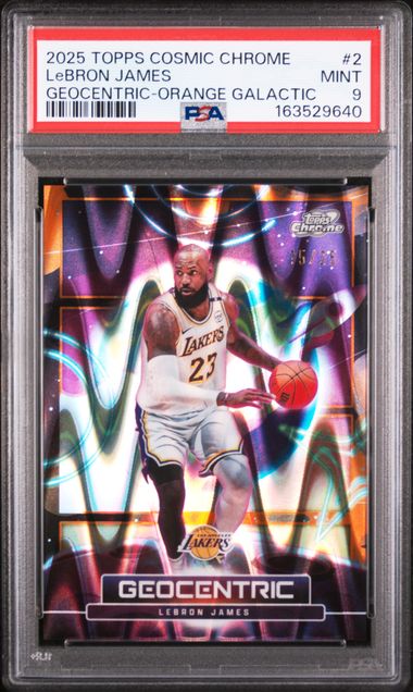Lebron James 2025-26 Topps Chrome Cosmic Geocentric Orange Raywave #'D 15/25 PSA 9