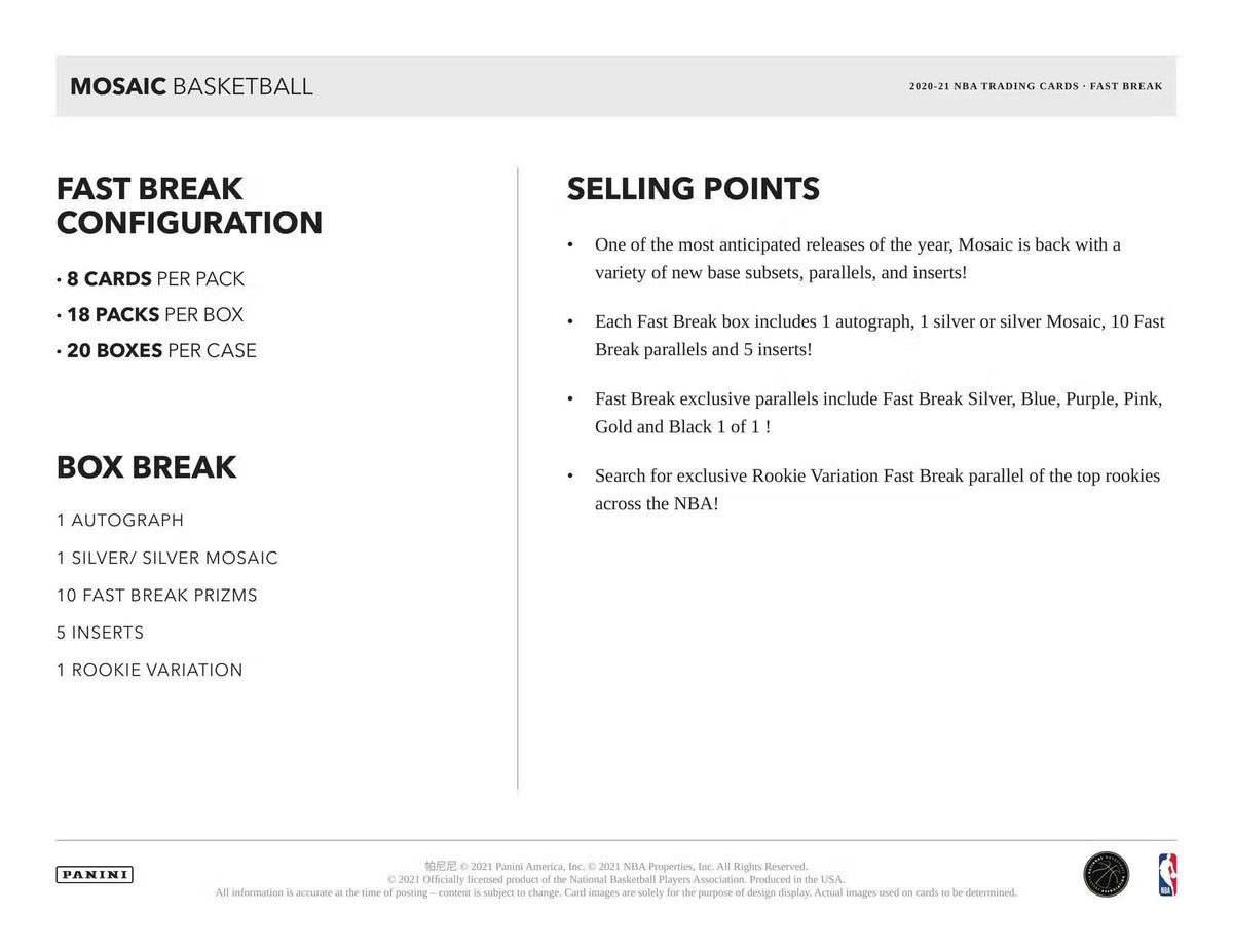 2020-21 Panini Mosaic Basketball Fast Break Box