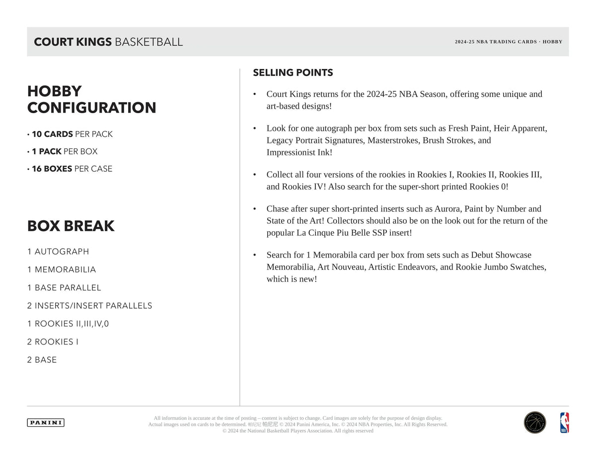 Panini - 2024/25 Court Kings Basketball (NBA) - Hobby Box