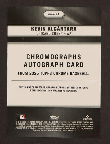 2025 Topps Chrome Kevin Alcántara Chromographs Rookie Rc /5 Auto