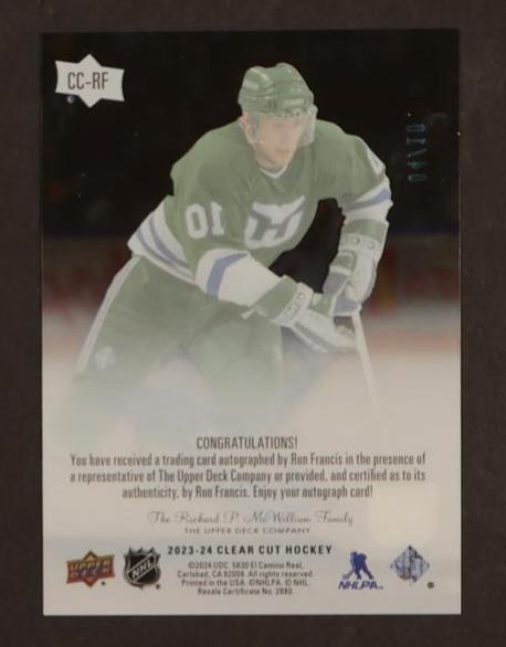2023 Upper Deck Clear Cut #Cc-Rf Ron Francis Clear Auto /10