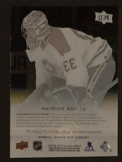 2020 Upper Deck Clear Cut Patrick Roy Auto #Cc-Pr