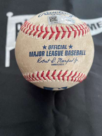 Buster Posey MLB Game Used Single, RBI Autographed Baseball Hit #1015 Giants