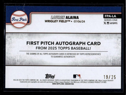 2025 Topps Series One First Pitch Lauren Alaina #Fpa-La Auto /25