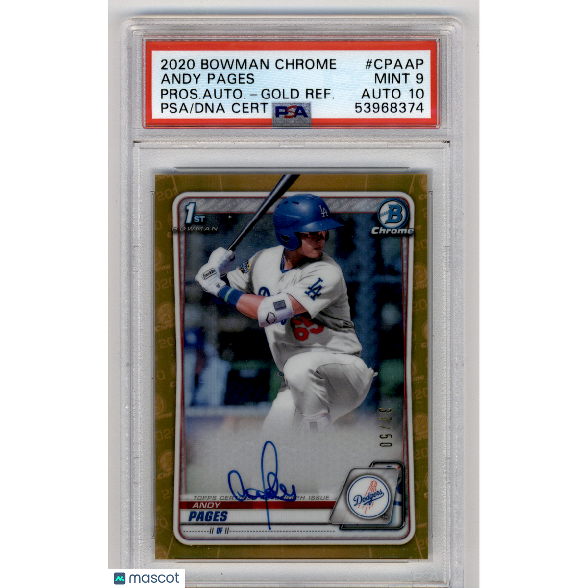 2020 Bowman Chrome Prosp. Auto Andy Pages #Cpaap Pros. Auto Gold Refractor PSA 9