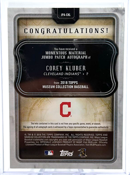 2018 Topps Museum Collection Baseball - Corey Kluber Jpa-Ckl - Momentous Material Jumbo Patch Autograph /5