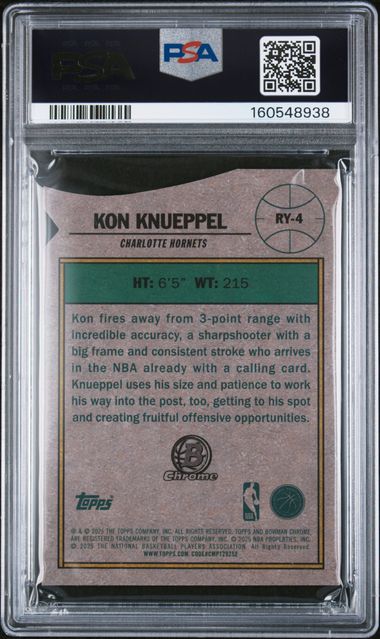 Kon Knueppel 2025 Bowman Basketball Rookie Of The Year Favorites Gold Geometric #'D 09/50 PSA 9