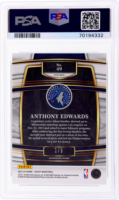 2021 Panini Select #49 Anthony Edwards Concourse Green Prizm /5 PSA 7 70194332