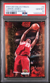 2003 UD COLLECTIBLES LeBRON JAMES FRESHMAN SEASON 9 LeBRON JAMES PSA 10
