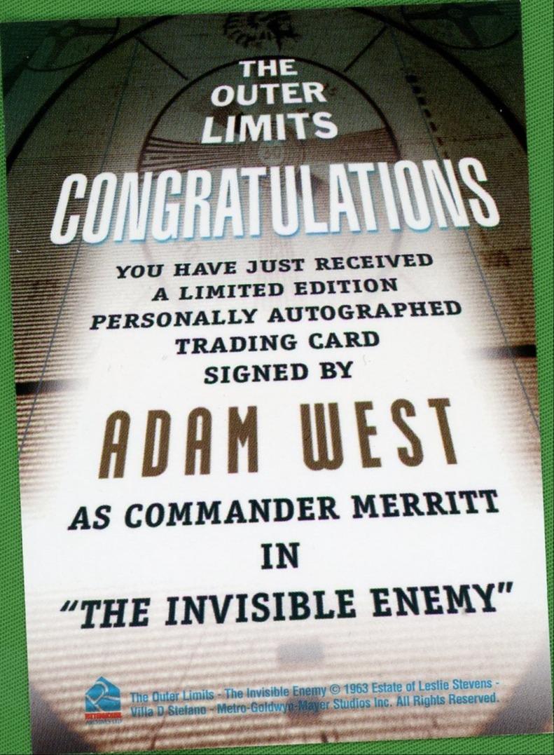 Rittenhouse Adam West The Outer Limits Vg Auto