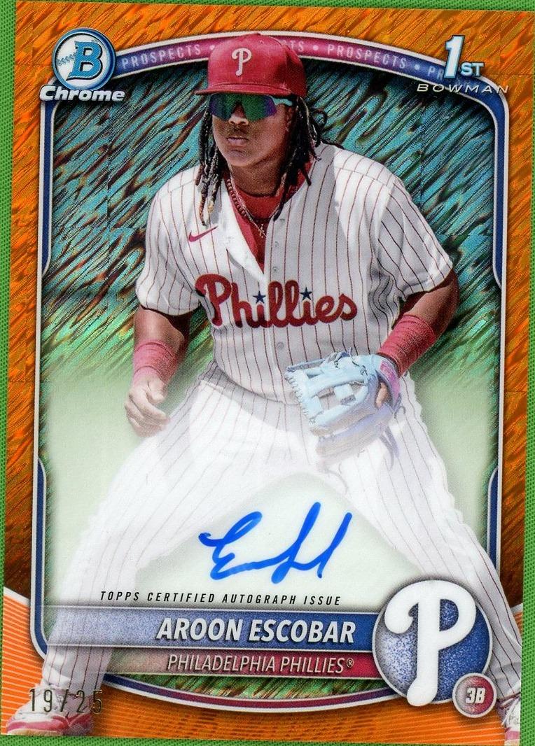 2025 Bowman Chrome Cpa-Ae Aroon Escobar Prospects Orange Rookie /25 Vg Philadelphia Phillies Auto