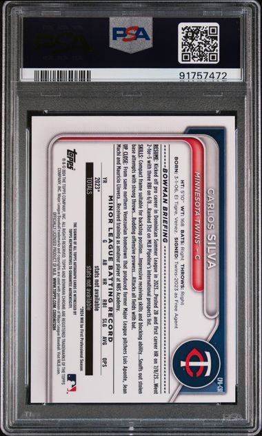 Carlos Silva 2024 Bowman Chrome Prospects Au-Orange /25 PSA 10