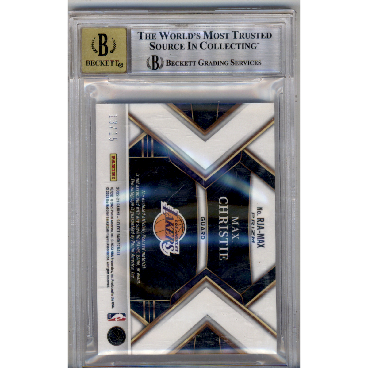 2022 Select Rookie Jersey Autographs Neon Purple Pulsar Prizms Fotl Max Christie #32 BGS 8.5