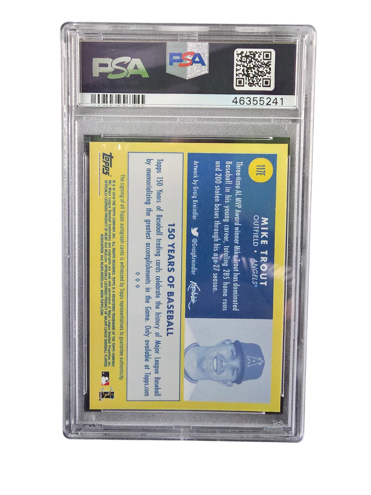 2019 Topps 150 Years Of Baseball Mike Trout #117E Bb Autograph Orange PSA 9