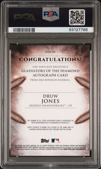 2024 Bowman Druw Jones #Gda-Dj Superfractor 1/1 Parallel Rookie Chase PSA