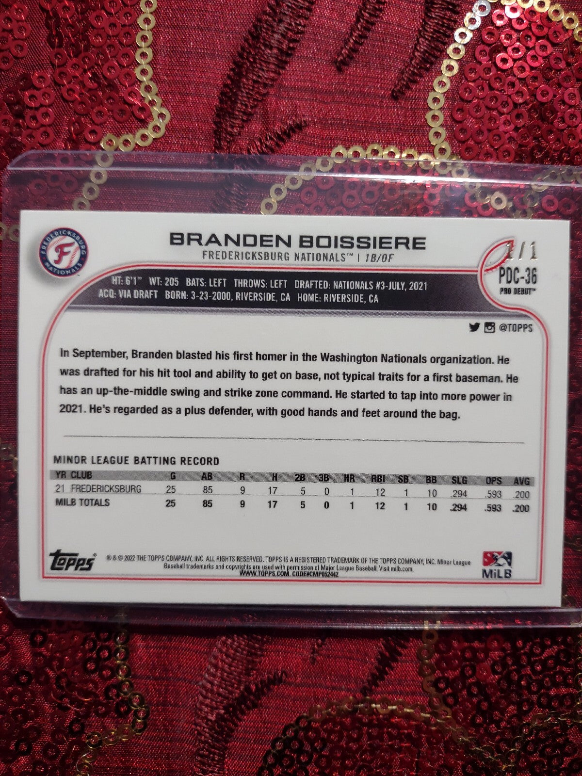 2022 Topps Pro Debut Branden Boissiere #Pd-36 Superfractor